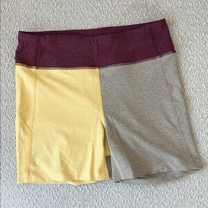 Outdoor Voices Burgundy, Yellow, and Tan Bike Shorts